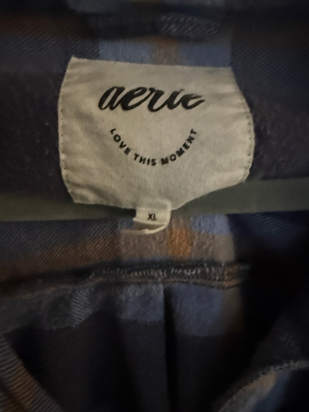aerie Navy and Light Blue Plaid Button-Up Shirt - Picture 2 of 2